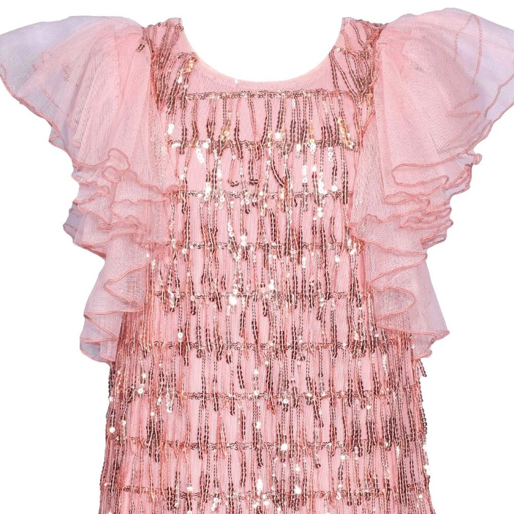 NEW Bonnie Jean Girls Size 7-16 Pink Dangling Sequins Chiffon Sleeve Dress - Picture 2 of 5